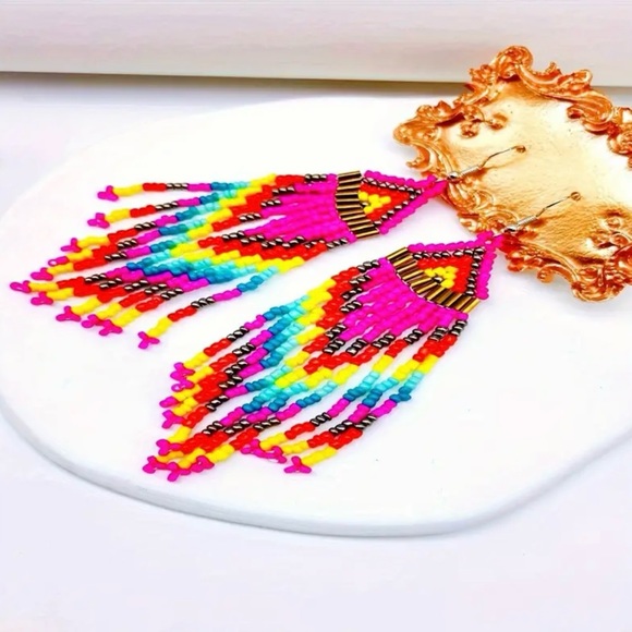 Bohemian Native American Style Fashion Minimalist Glass Beaded Earrings‎ - Picture 5 of 8